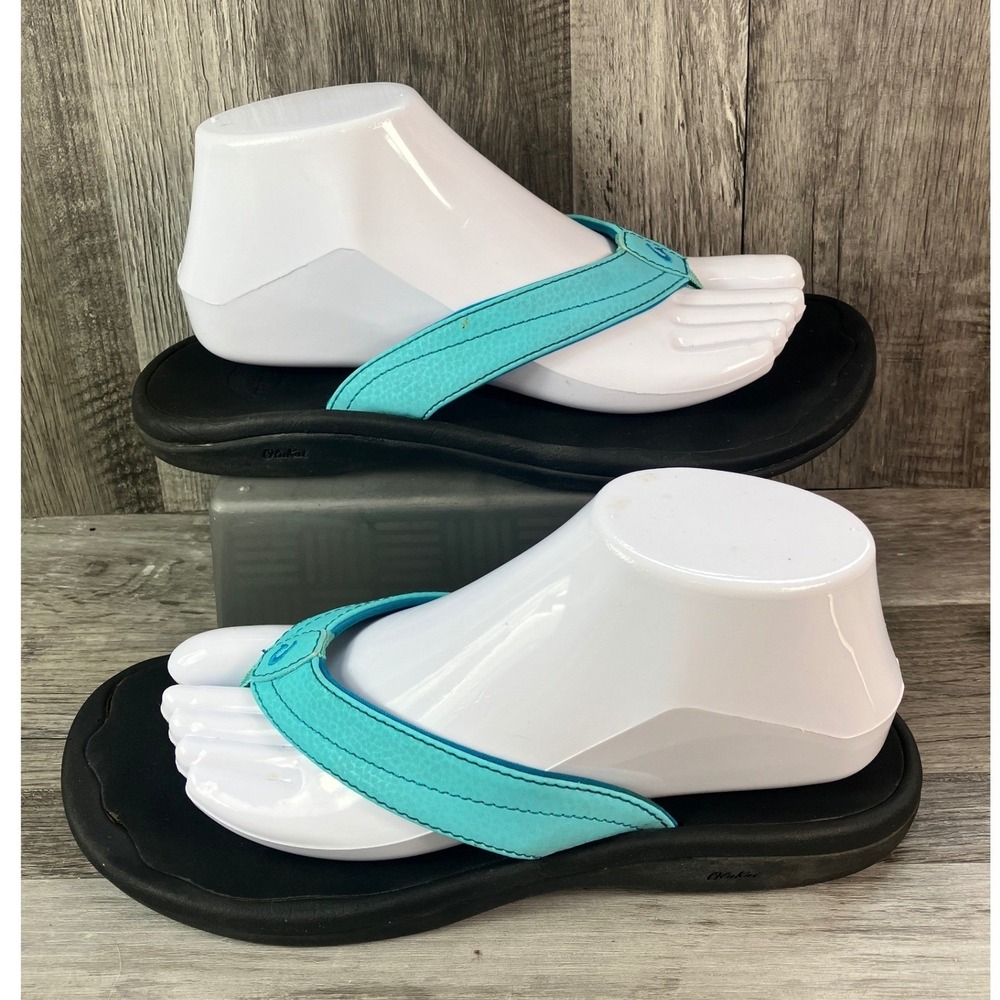 OluKai Ohana Womens Teal Blue Black Flip Flop Sandals 20110-5X40 US 7.5-8 EUR 38